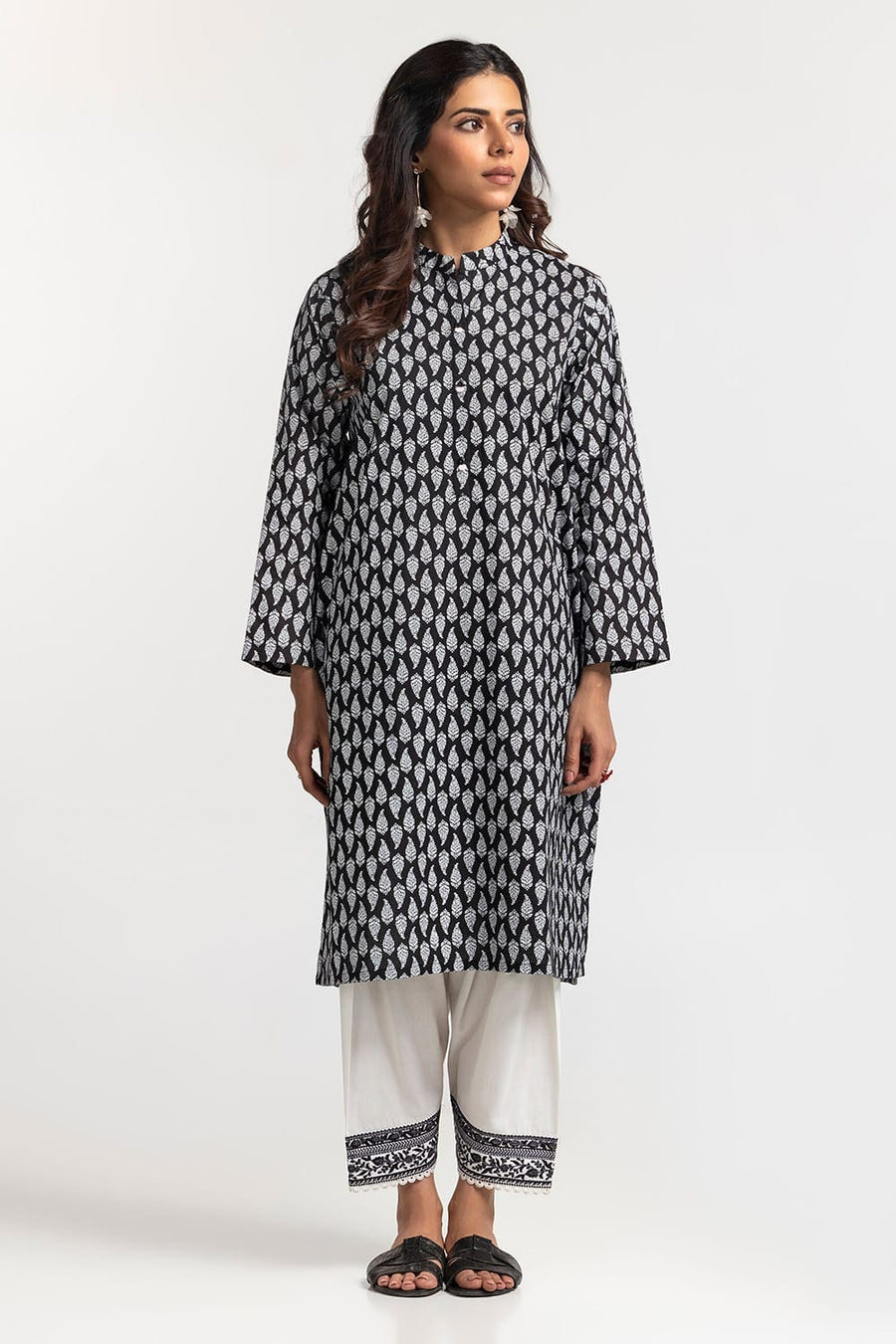 Charcoal Cambric 2-Piece Salwar Kameez | Block Print Geometric