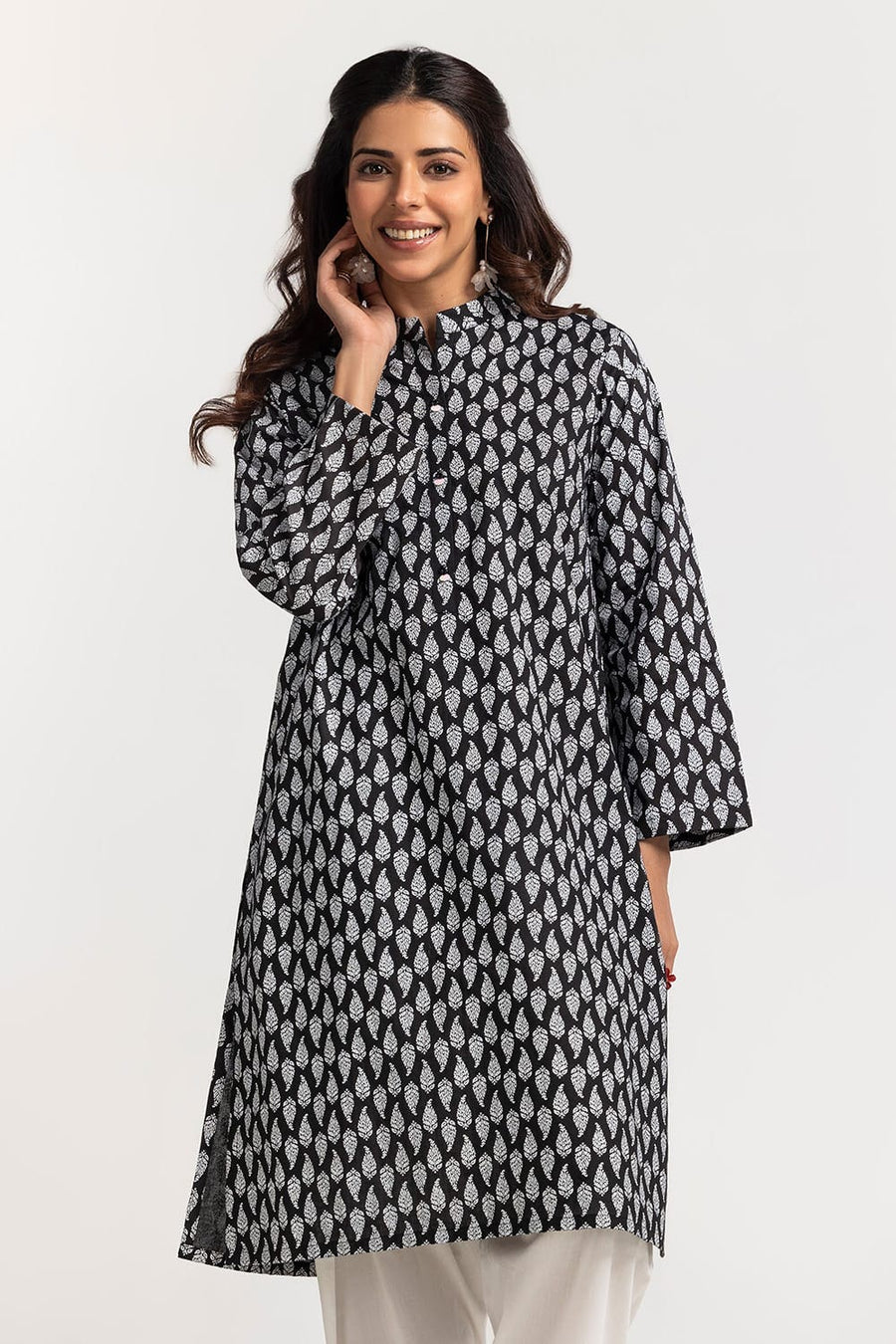 Charcoal Cambric 2-Piece Salwar Kameez | Block Print Geometric