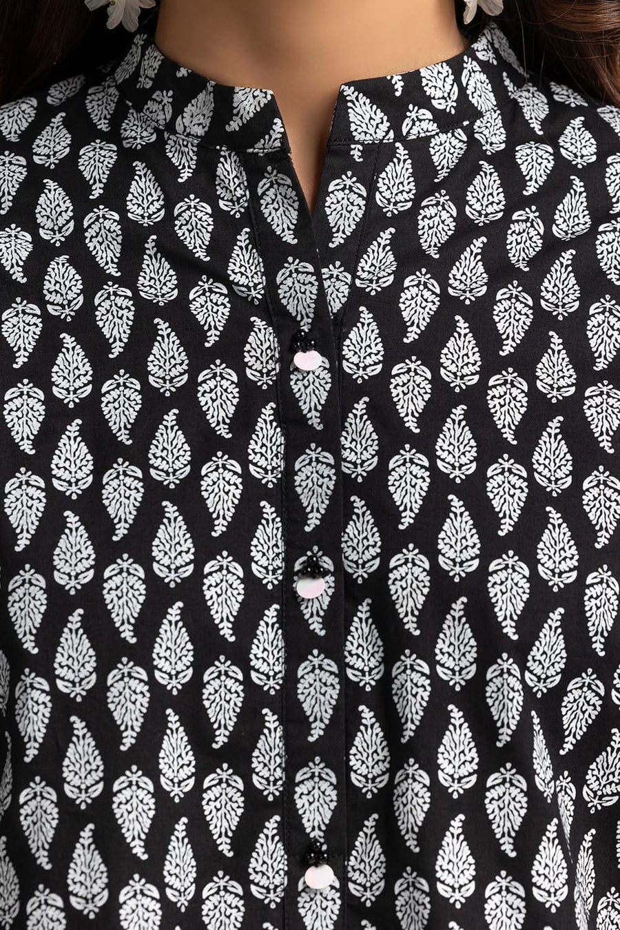 Charcoal Cambric 2-Piece Salwar Kameez | Block Print Geometric