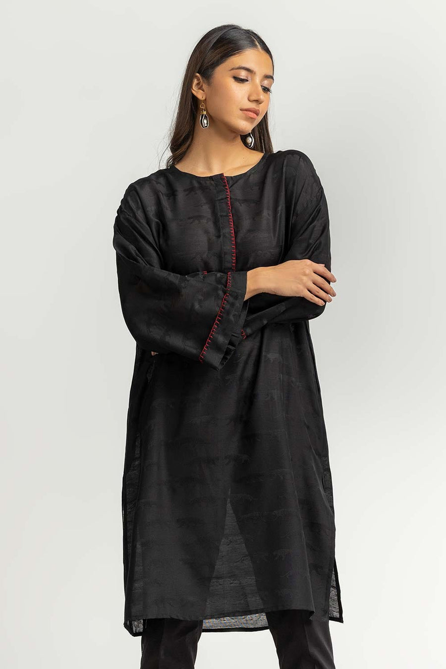 Midnight Linen 2-Piece Shirt | Resham Thread Placket