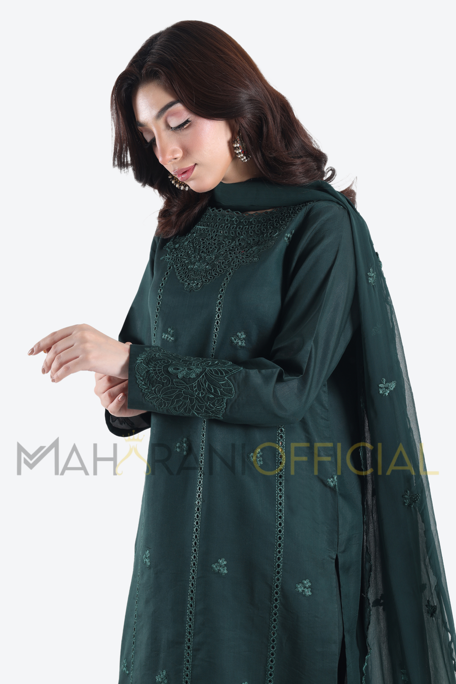 Green Allure 3 piece Embroidered Stitched suit