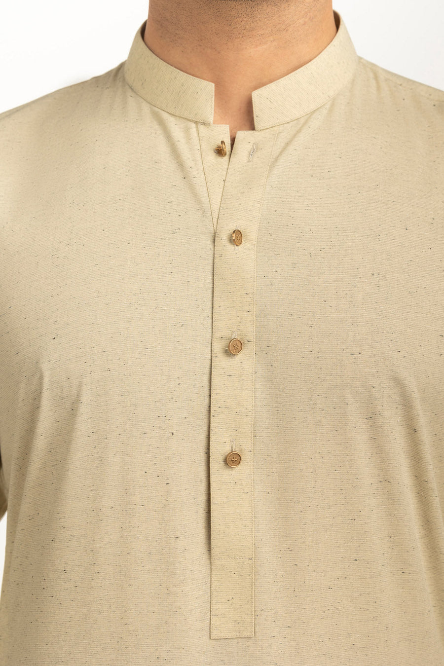 Taupe Silk Blend 2-Piece Kurta Set | Mandarin Collar