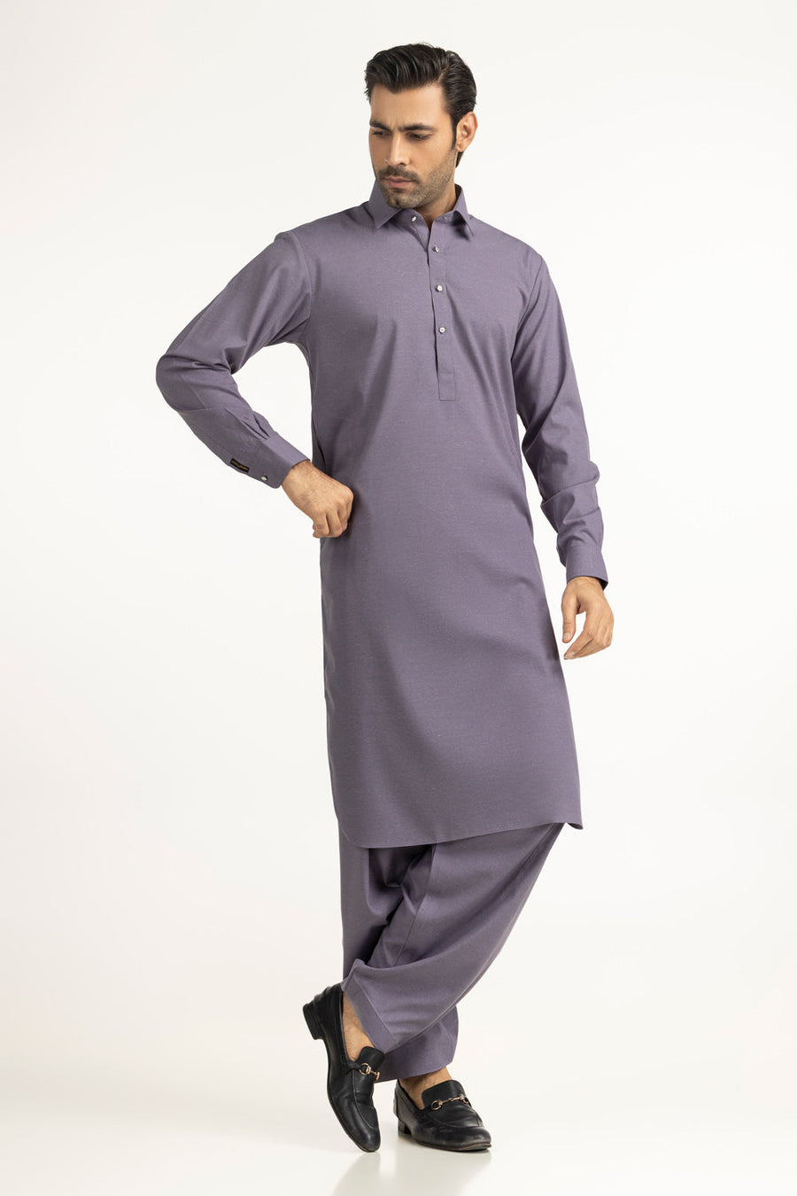 Taupe Silk Blend 2-Piece Kurta Set | Mandarin Collar