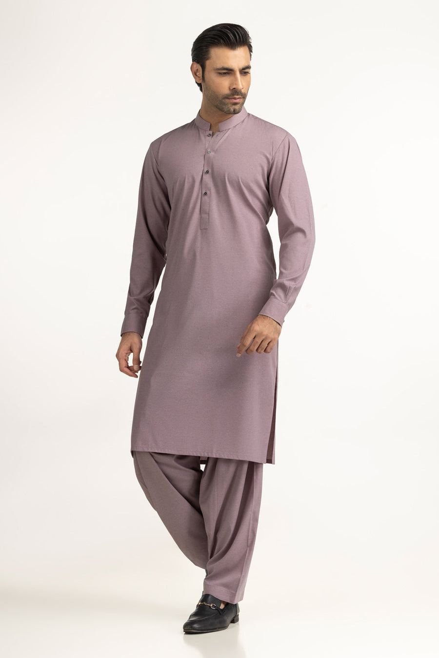 Taupe Silk Blend 2-Piece Kurta Set | Mandarin Collar