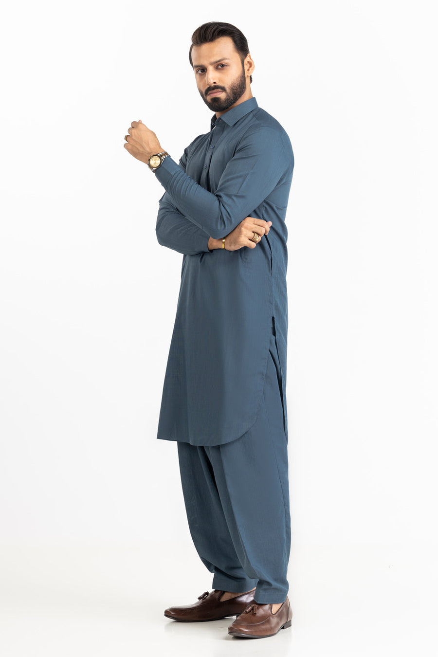 Sage Linen 2-Piece Kurta Set | Mandarin Collar