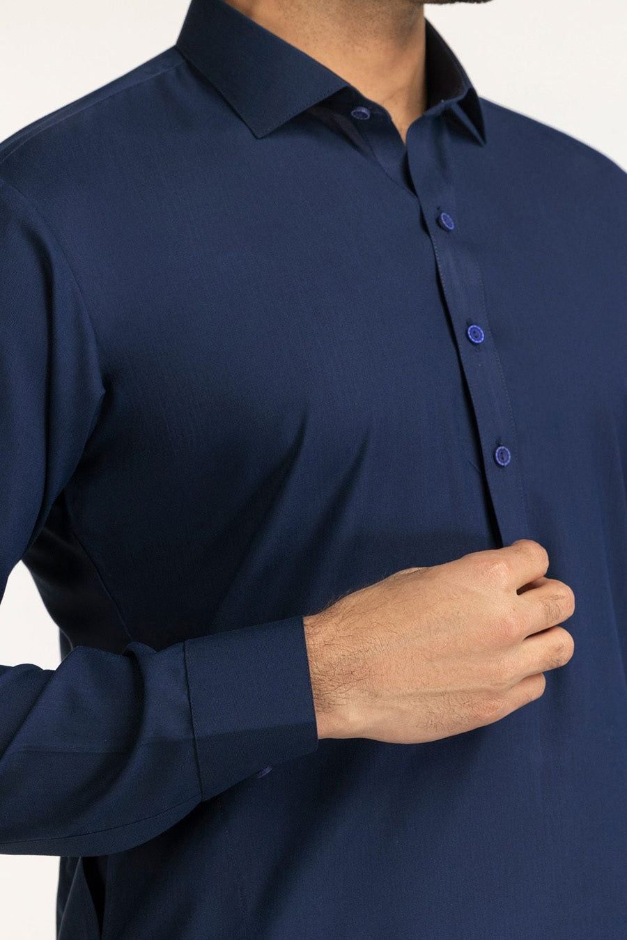 Midnight Navy Silk Blend 2-Piece Kurta | Classic Collar