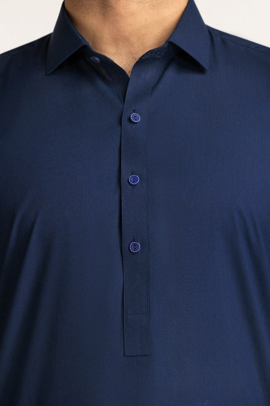 Midnight Navy Silk Blend 2-Piece Kurta | Classic Collar