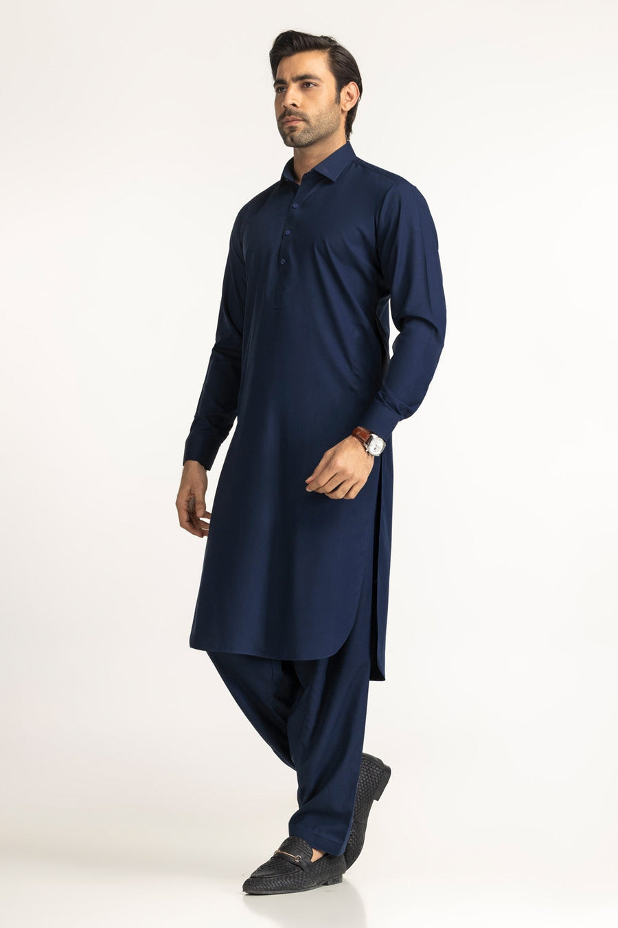 Midnight Navy Silk Blend 2-Piece Kurta | Classic Collar