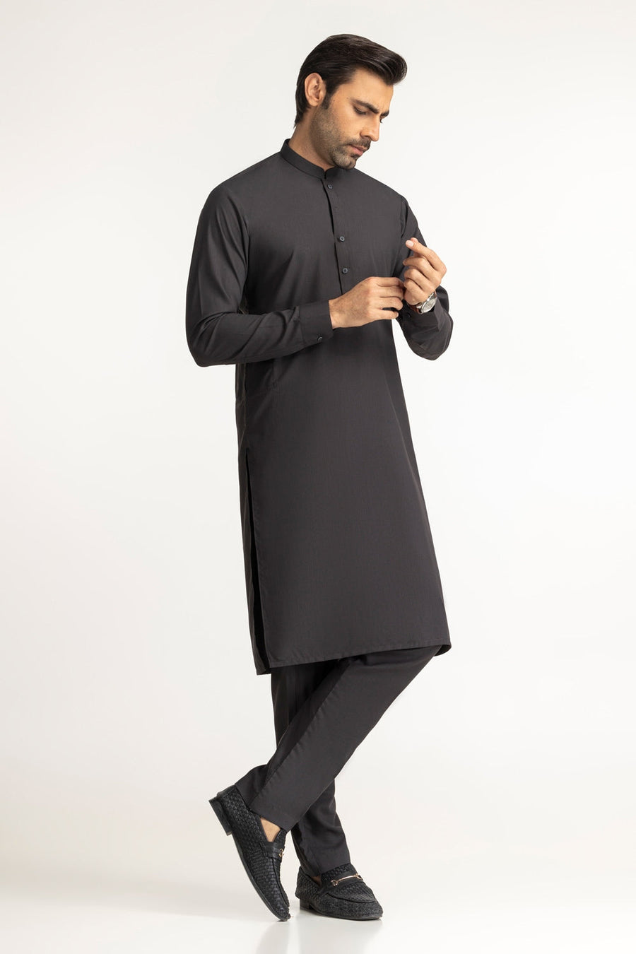 Midnight Navy Silk Blend 2-Piece Kurta | Classic Collar
