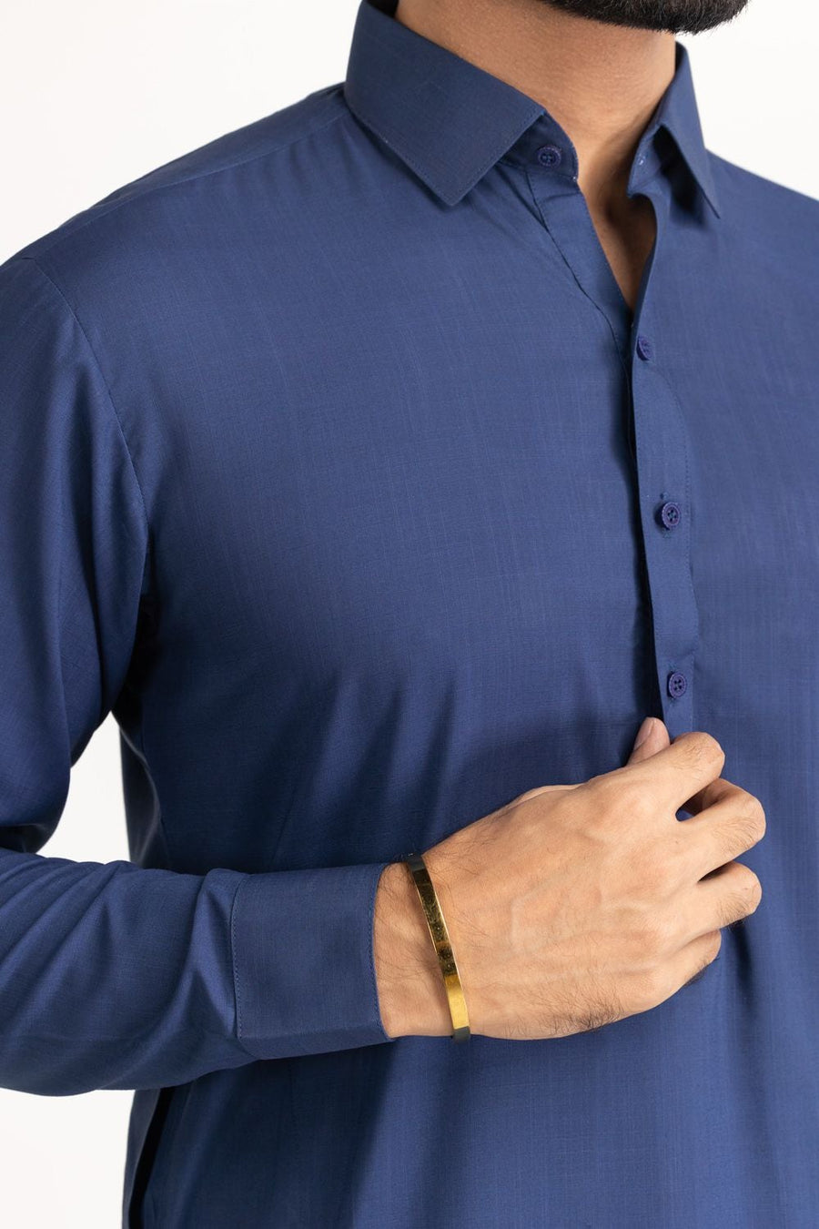 Midnight Navy Silk Blend 2-Piece Kurta | Classic Collar