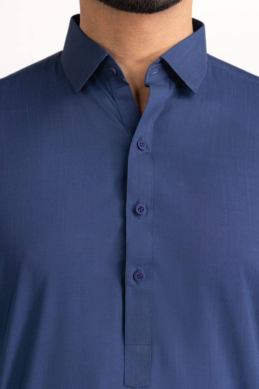 Midnight Navy Silk Blend 2-Piece Kurta | Classic Collar