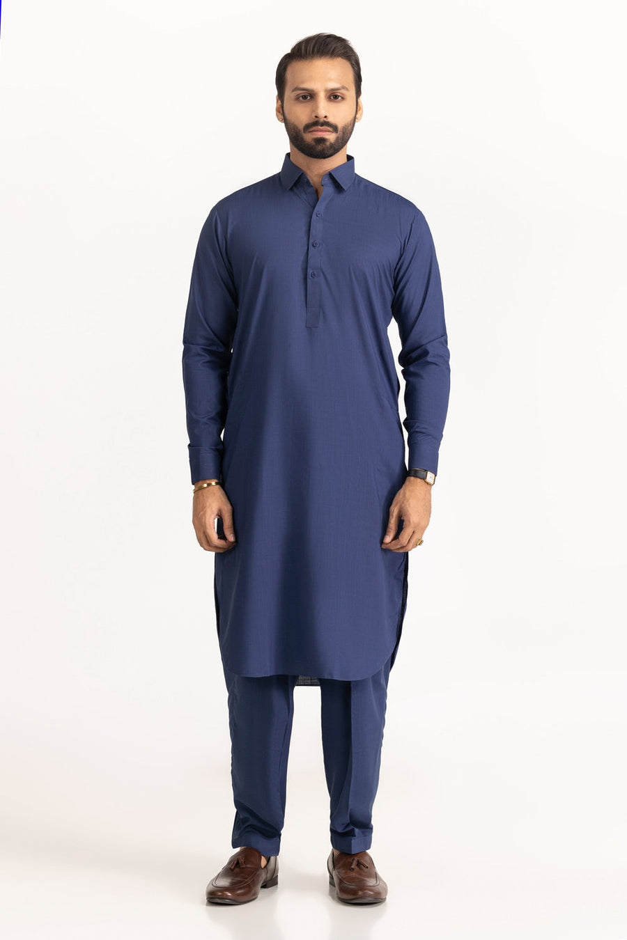 Midnight Navy Silk Blend 2-Piece Kurta | Classic Collar