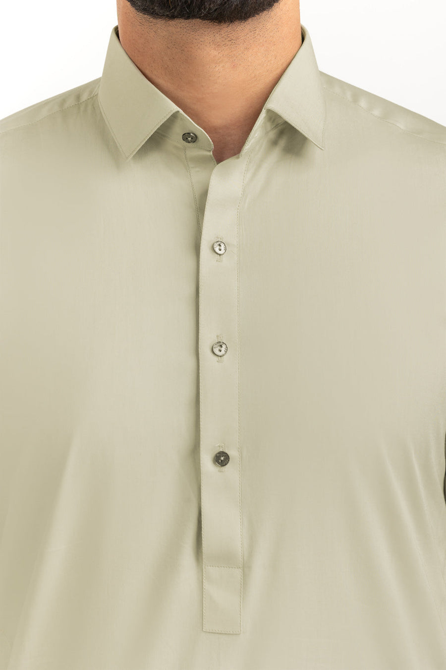 Sage Linen Blend 2-Piece Men's Salwar Kameez | Henley Neckline