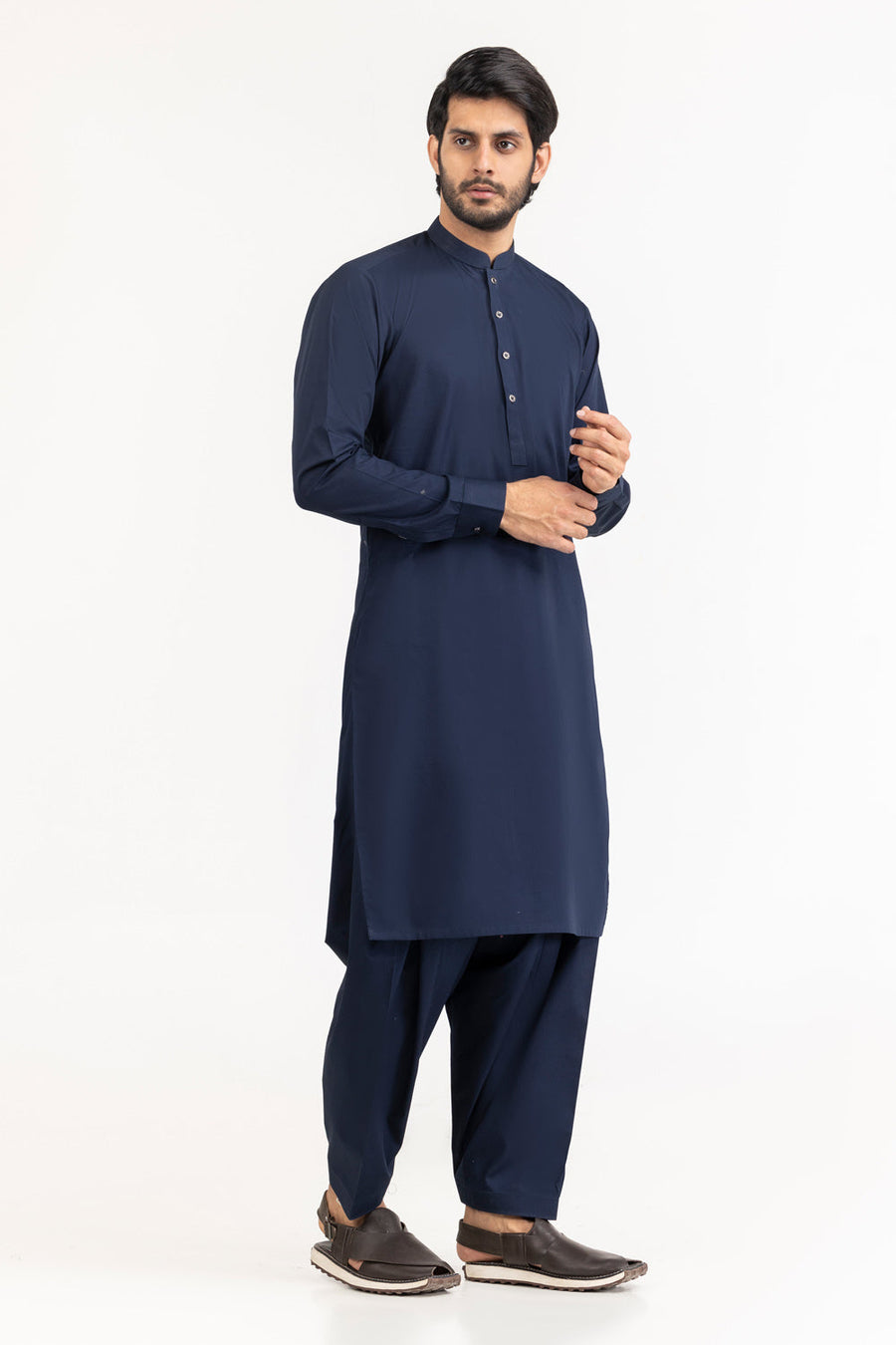 Sage Linen Blend 2-Piece Men's Salwar Kameez | Henley Neckline