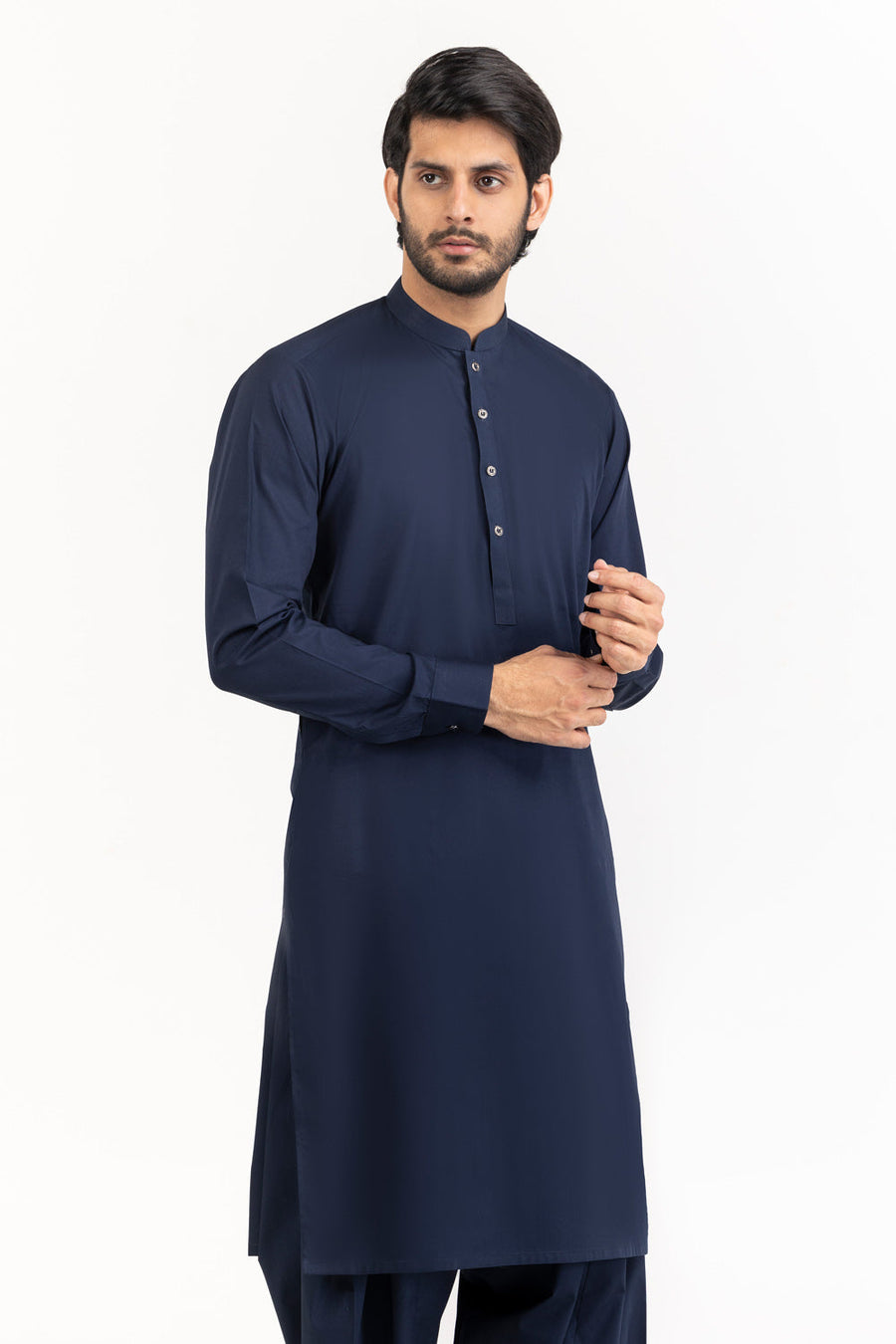 Sage Linen Blend 2-Piece Men's Salwar Kameez | Henley Neckline