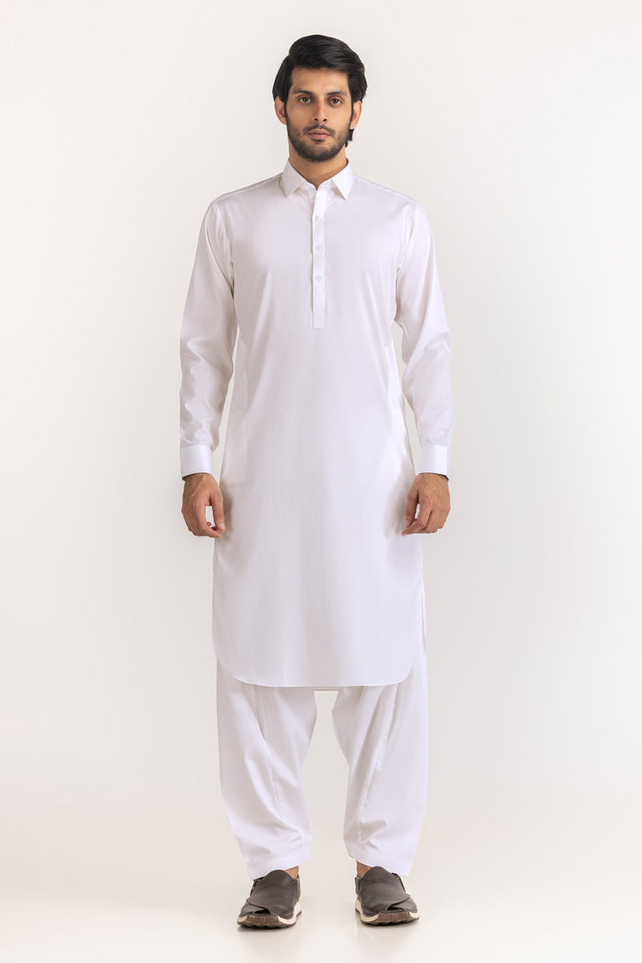 Sage Linen Blend 2-Piece Men's Salwar Kameez | Henley Neckline