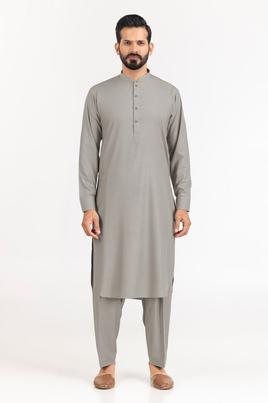 Sage Linen Blend 2-Piece Men's Salwar Kameez | Henley Neckline