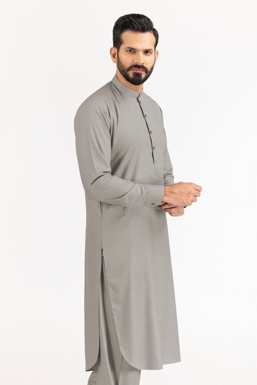 Sage Linen Blend 2-Piece Men's Salwar Kameez | Henley Neckline