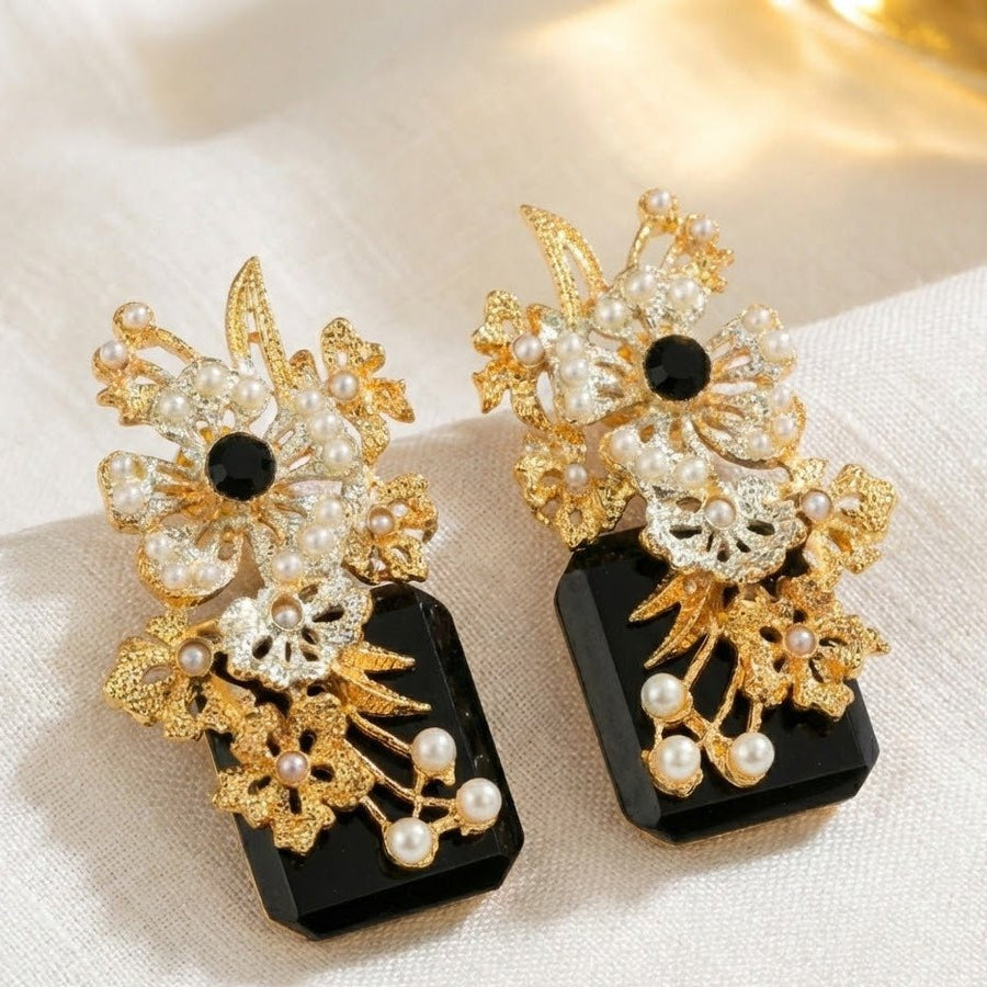 Hand Crafted Blossom Earrings - Gold Plated Semi Precious Stone - Pehnaawaa