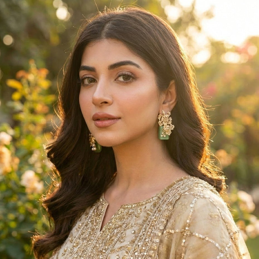 Hand Crafted Blossom Earrings - Gold Plated Semi Precious Stone - Pehnaawaa