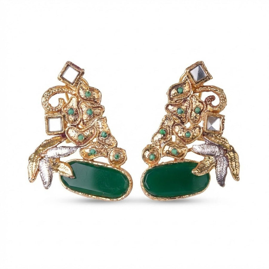Hand Crafted Gold Plated Jhumka Earrings - Premium Stone Work - Pehnaawaa