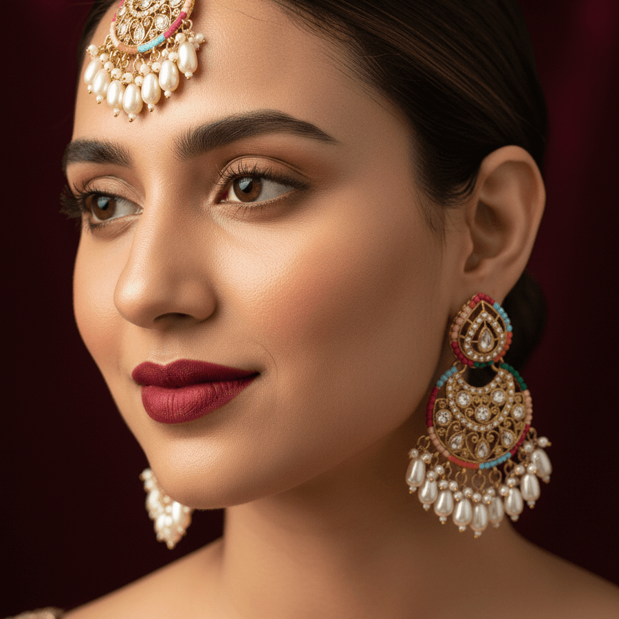 Heera Moti Maang Teeka Set - Pehnaawaa