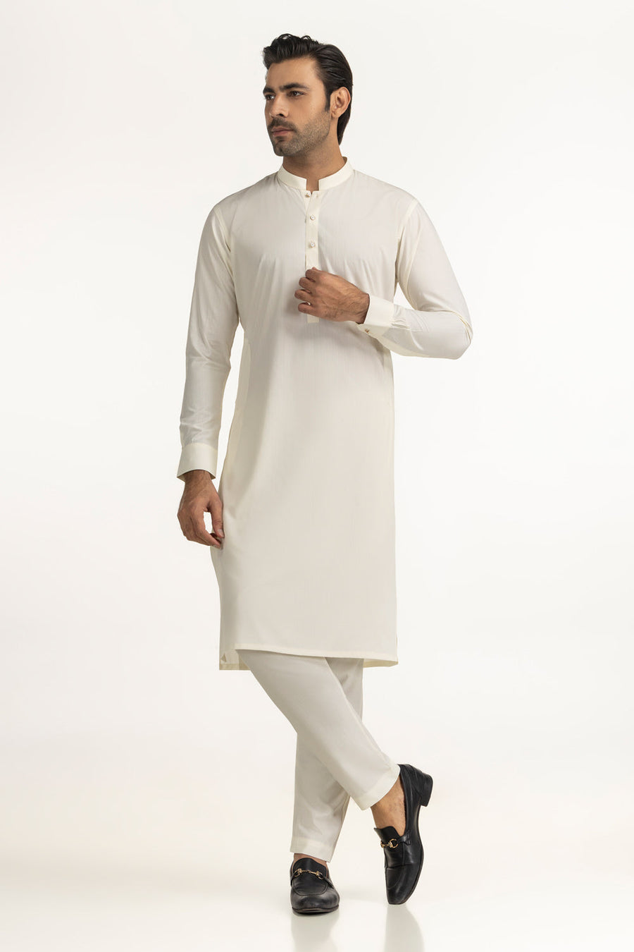 Off-White Linen 2-Piece Men's Kurta | Mandarin Collar
