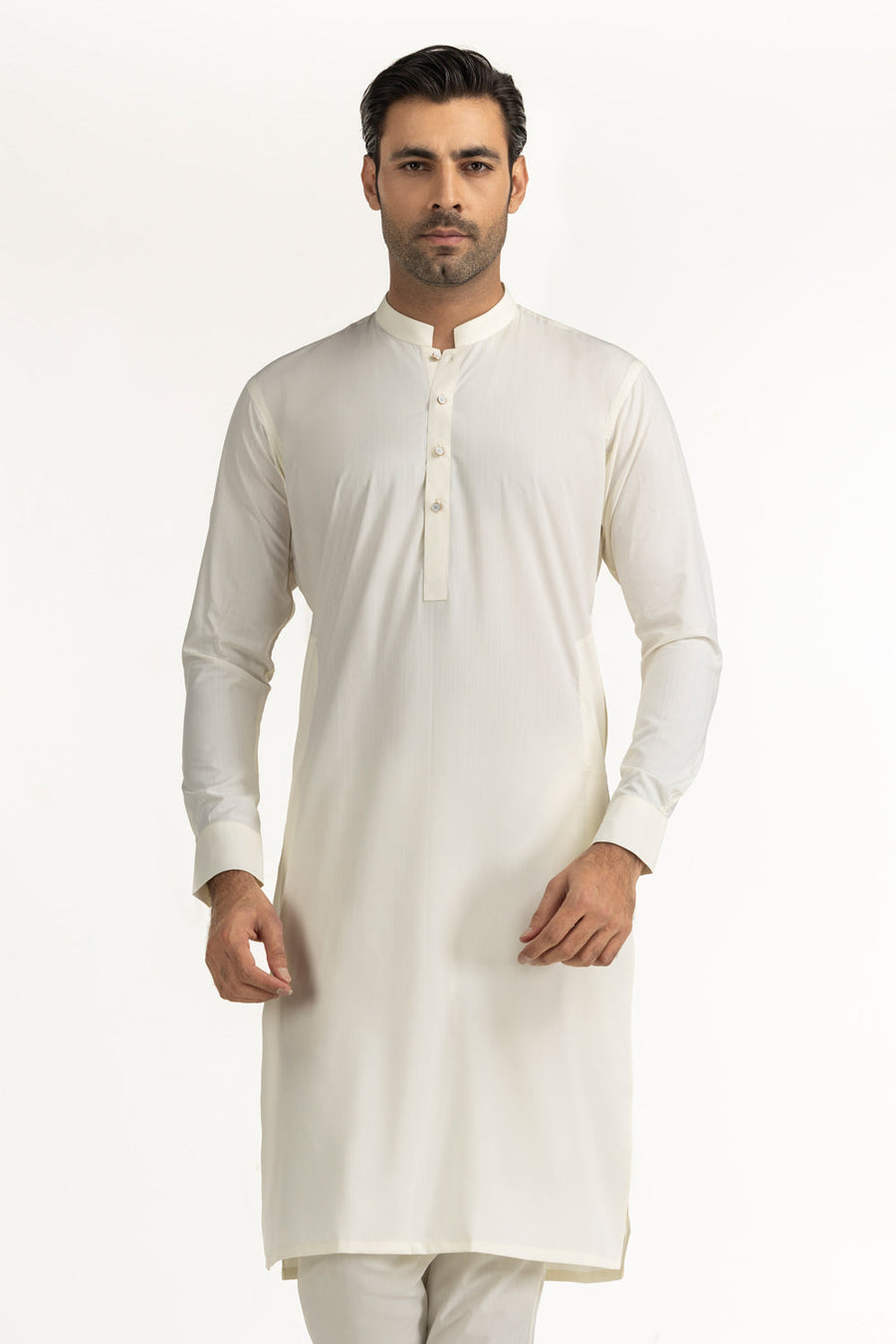 Off-White Linen 2-Piece Men's Kurta | Mandarin Collar