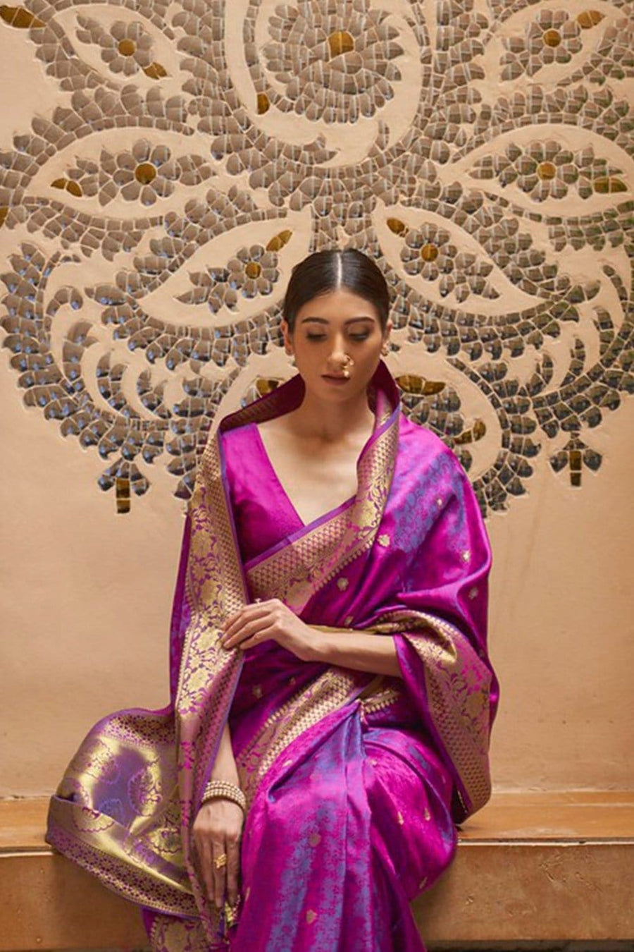 Winterberry Purple Banarasi Silk Saree With Blouse Piece - Pehnaawaa