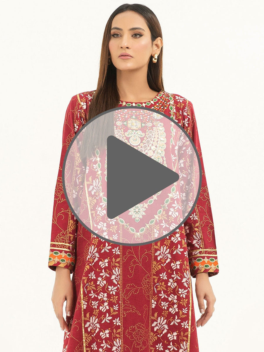 Khaddar Shirt - Gold Paste Print (Pret) - Pehnaawaa