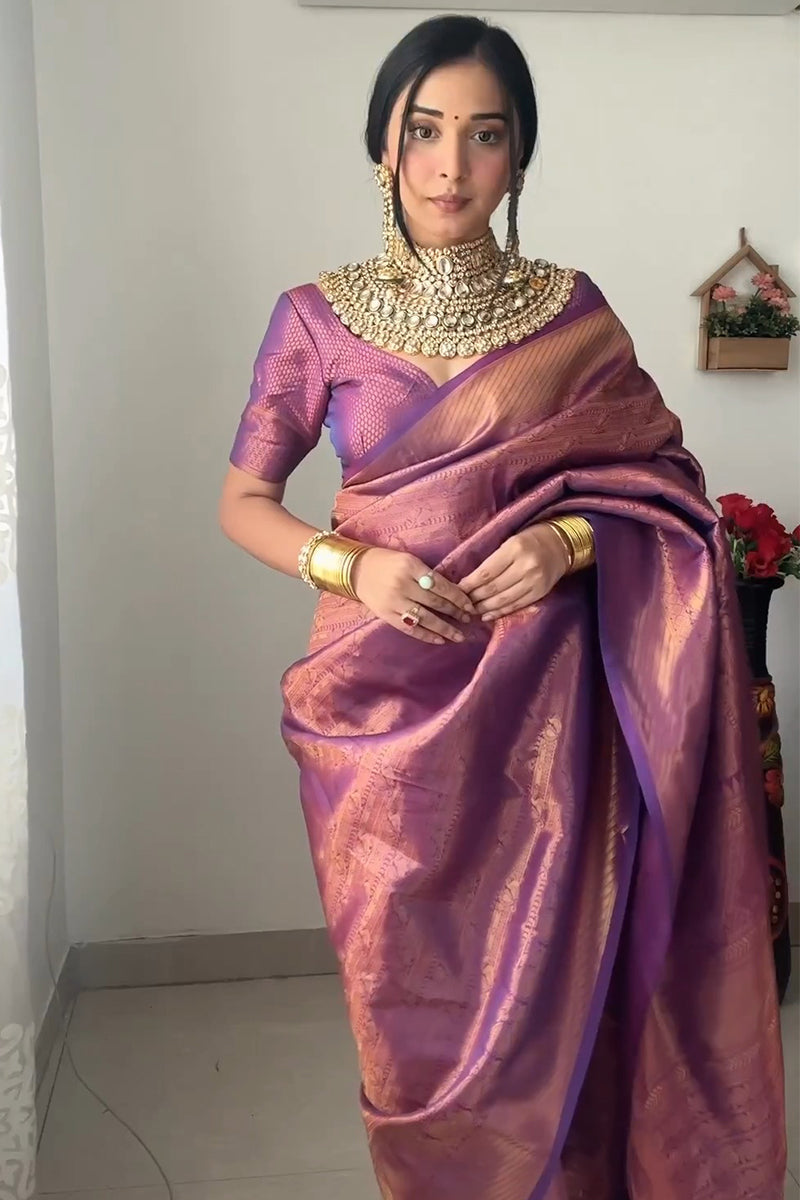 Purple Kanjivaram Silk 1-Minute Ready-to-Wear Saree - Pehnaawaa