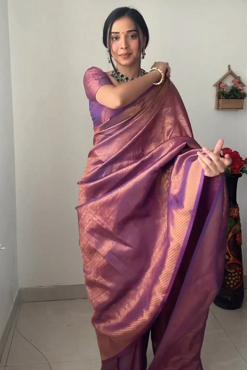 Purple Kanjivaram Silk 1-Minute Ready-to-Wear Saree - Pehnaawaa