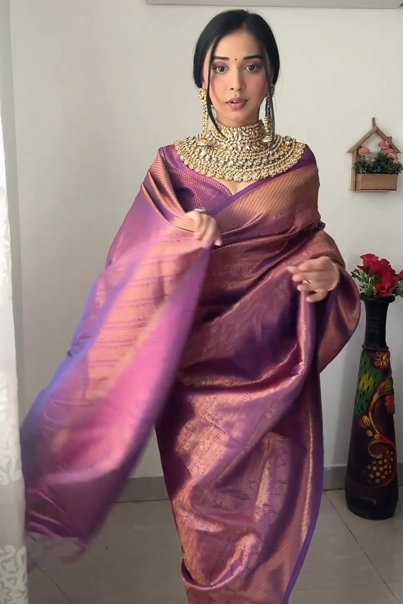 Purple Kanjivaram Silk 1-Minute Ready-to-Wear Saree - Pehnaawaa