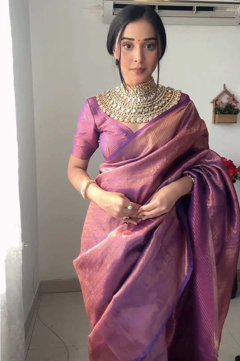 Purple Kanjivaram Silk 1-Minute Ready-to-Wear Saree - Pehnaawaa