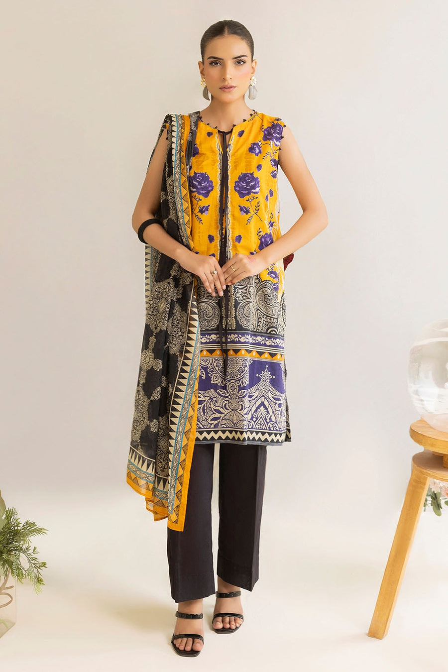 3PC Printed Lawn Summer Dress Set - Pehnaawaa