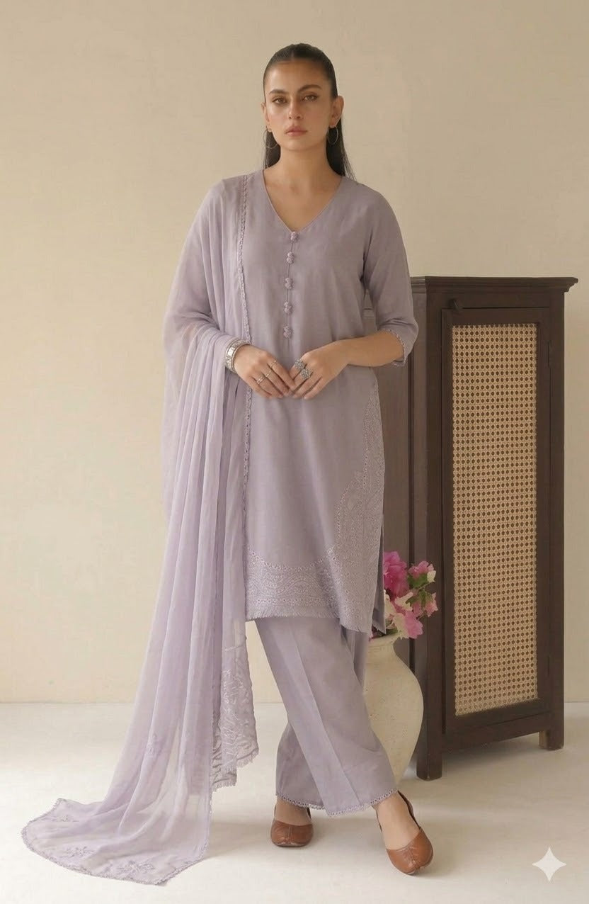 Lilac Petal | 3 piece Stitched embroidered casual wear