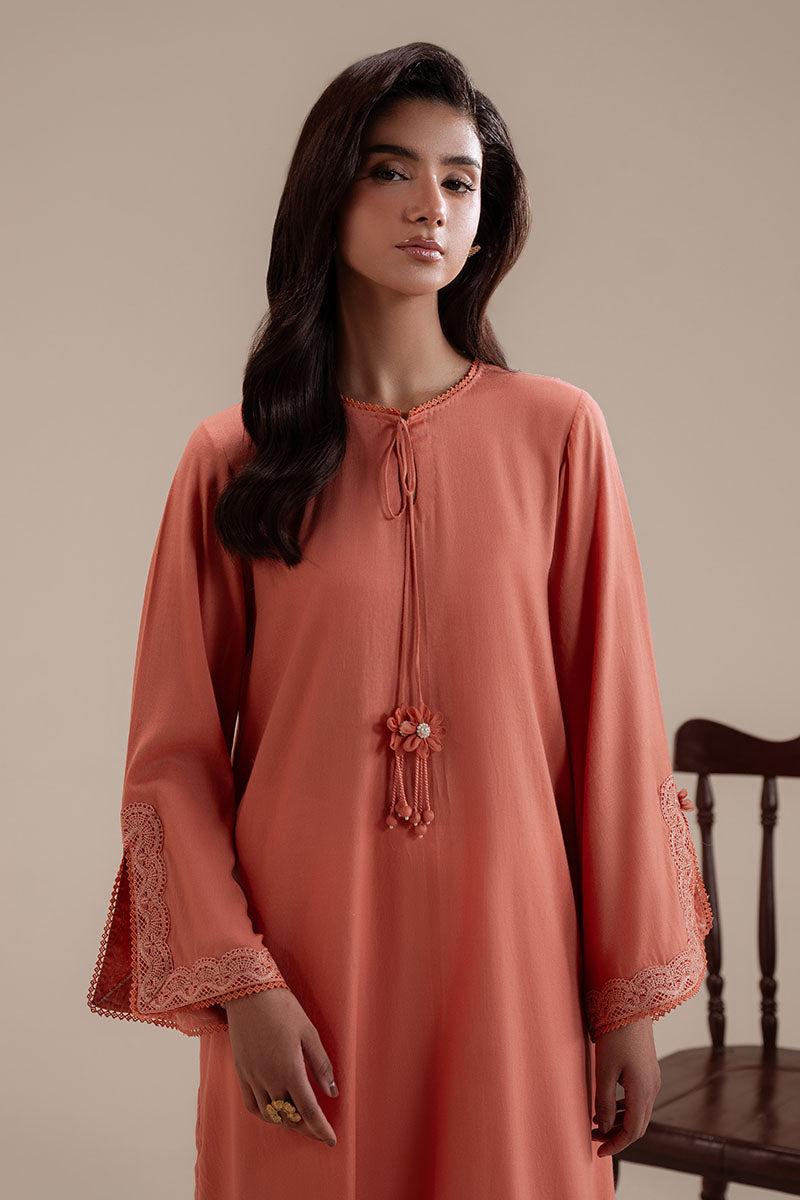 CARAMEL GLOW DYED LAWN SHIRT - Pehnaawaa