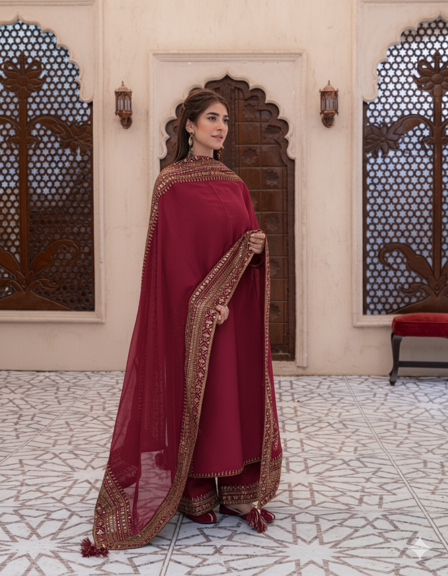 Mahroon Mystique | Embroidered Suit