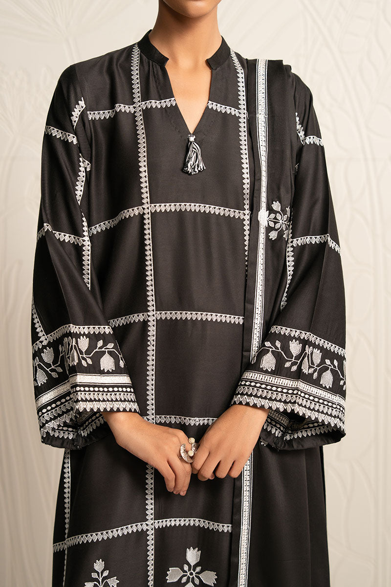 NOIR ECRU-3PC (SHIRT, TROUSER & DUPATTA) - Pehnaawaa