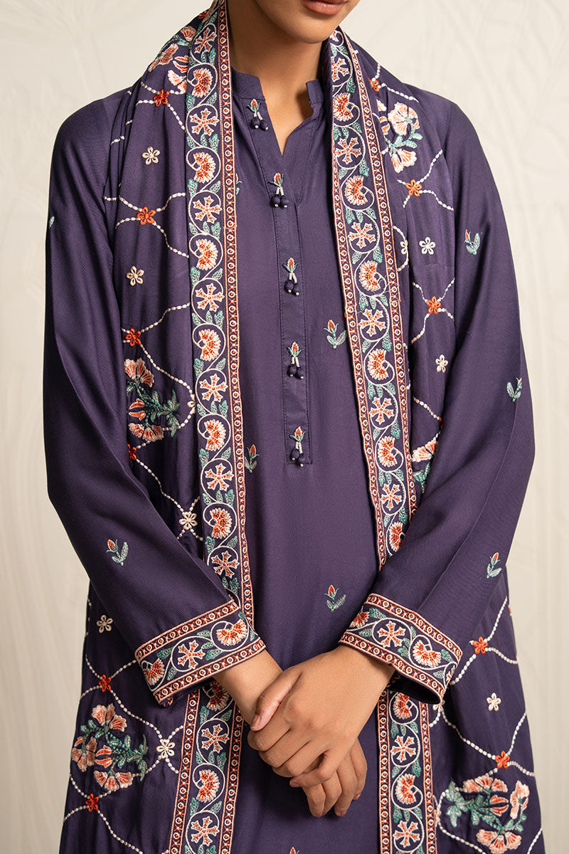 MULBERRY GARNET-3PC (SHIRT, TROUSER & DUPATTA) - Pehnaawaa