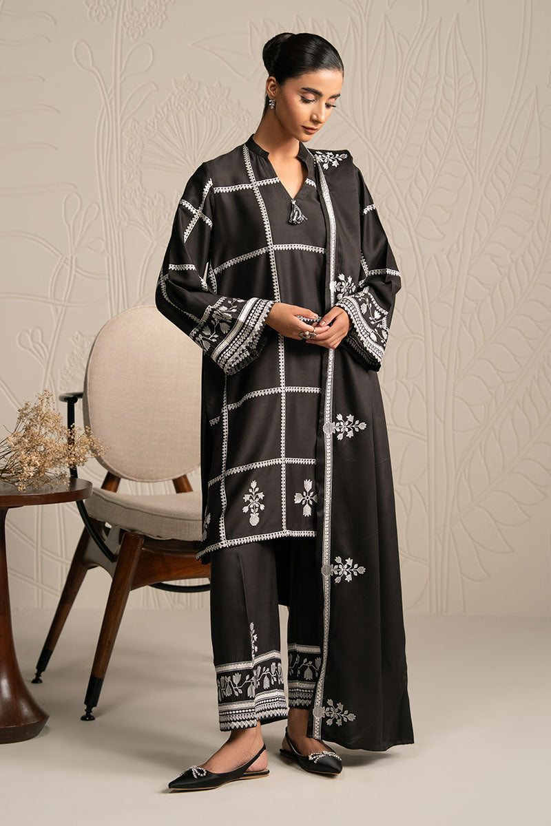 NOIR ECRU-3PC (SHIRT, TROUSER & DUPATTA) - Pehnaawaa