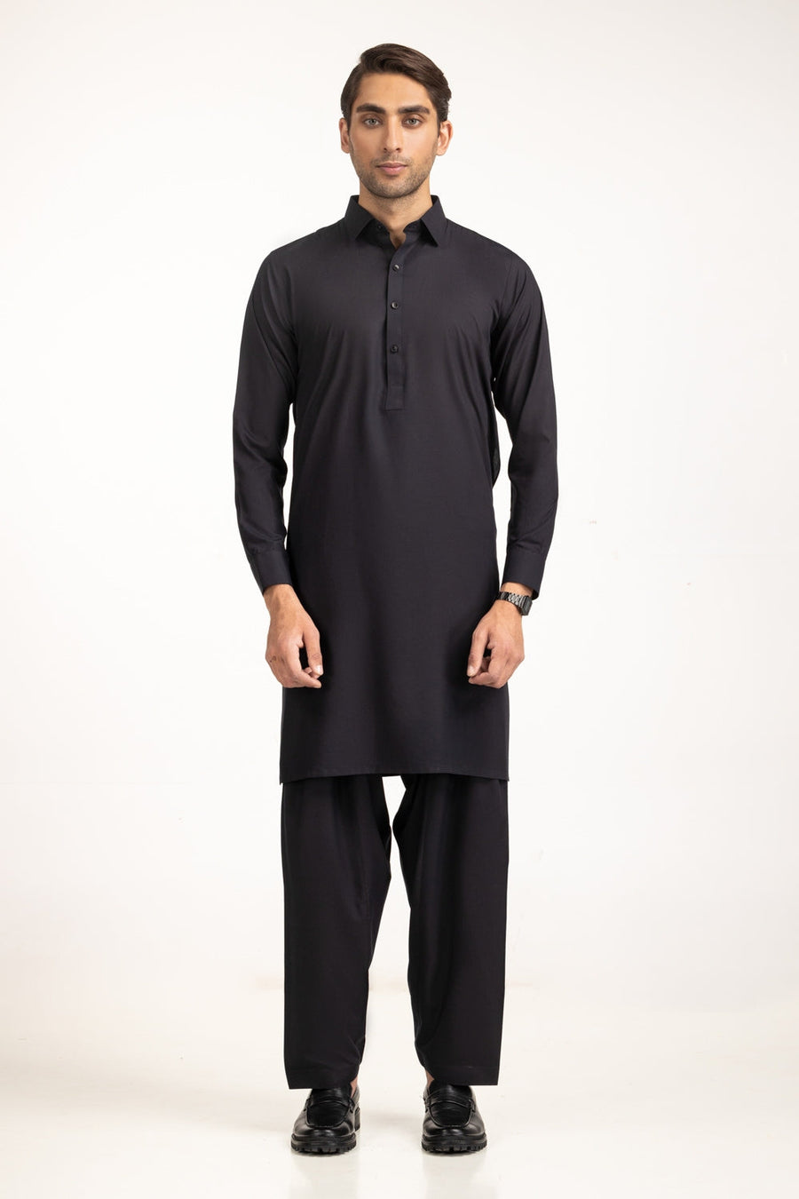 Midnight Navy Silk Cotton 2-Piece Men's Kurta | Polo Collar