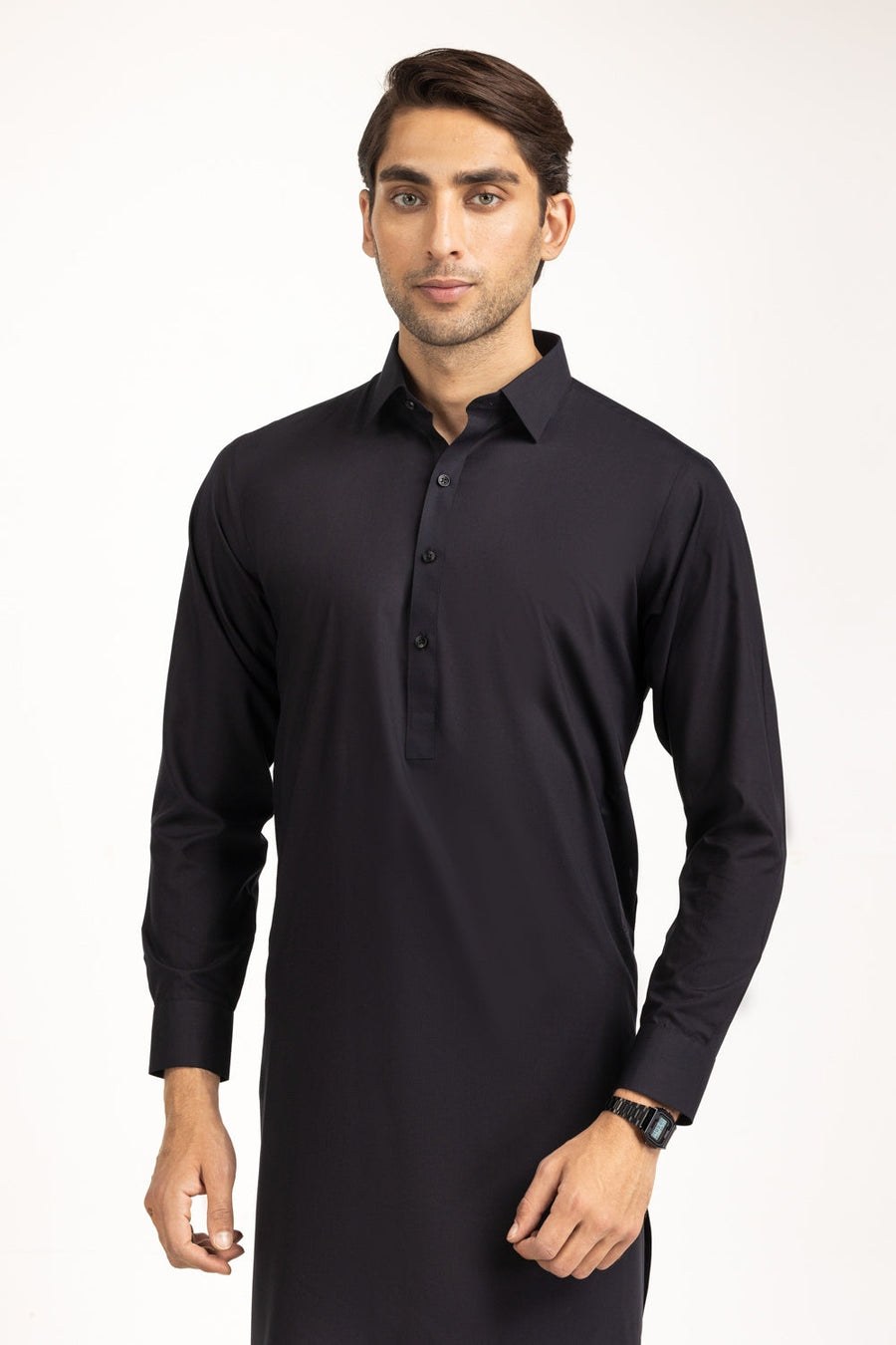 Midnight Navy Silk Cotton 2-Piece Men's Kurta | Polo Collar