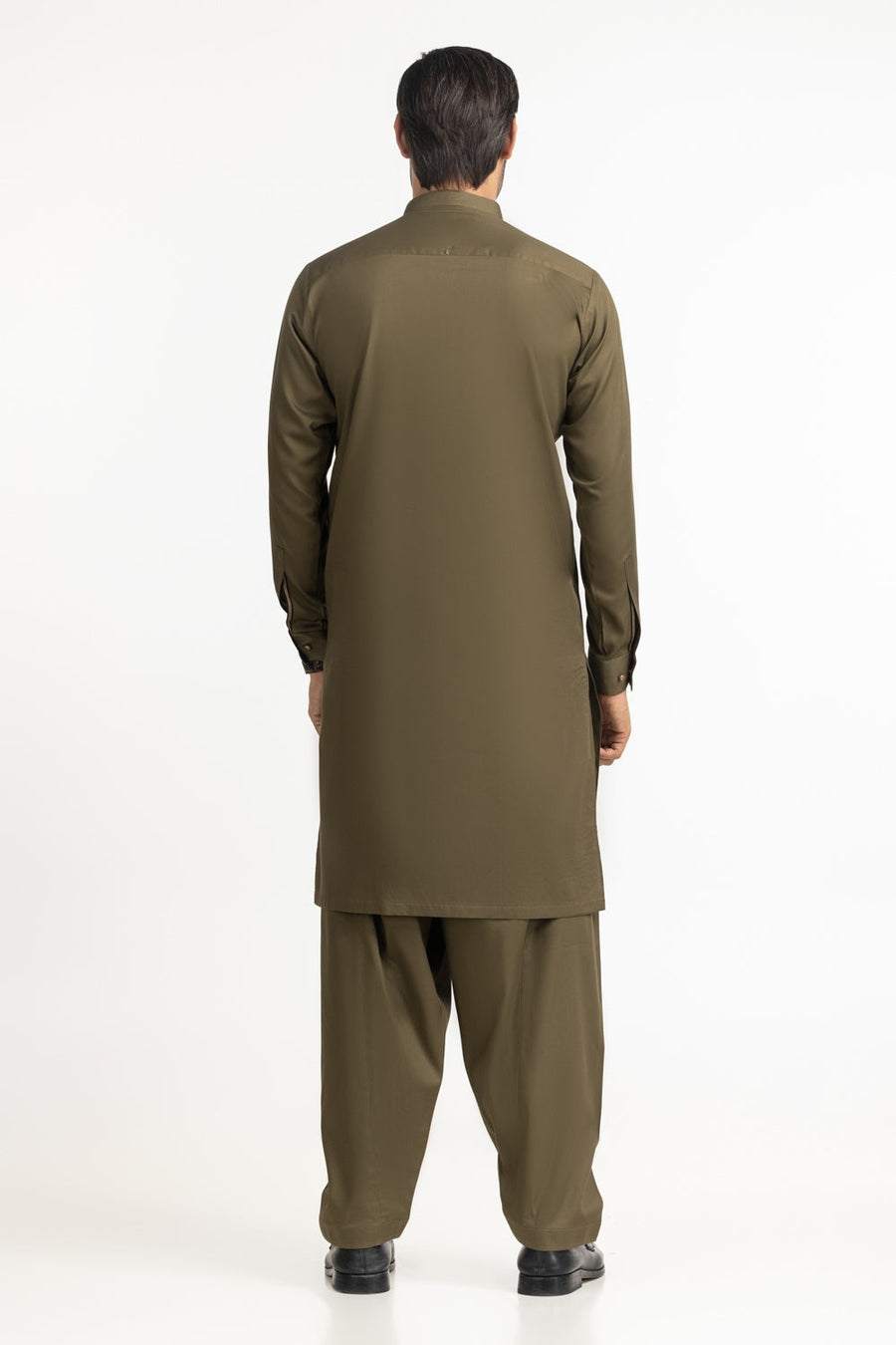 Sage Green Cashmere Silk 2-Piece Kurta | Mandarin Collar