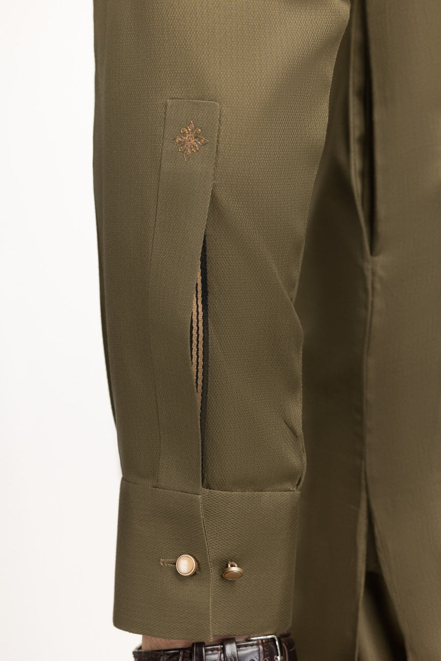 Sage Green Cashmere Silk 2-Piece Kurta | Mandarin Collar
