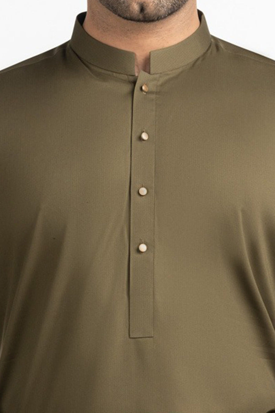 Sage Green Cashmere Silk 2-Piece Kurta | Mandarin Collar
