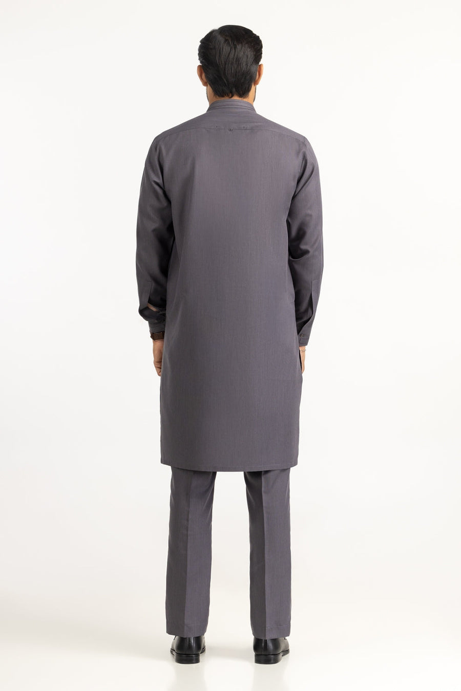Slate Grey Blended Fabric Men's Kurta | Mandarin Collar