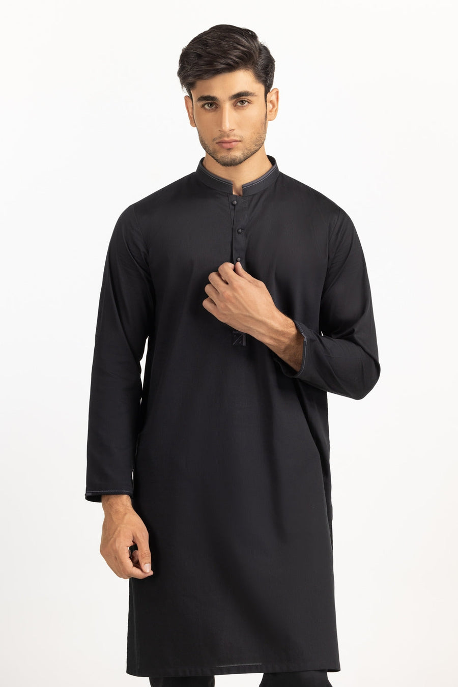 Midnight Cotton 2-Piece Kurta | Mandarin Collar Minimalist