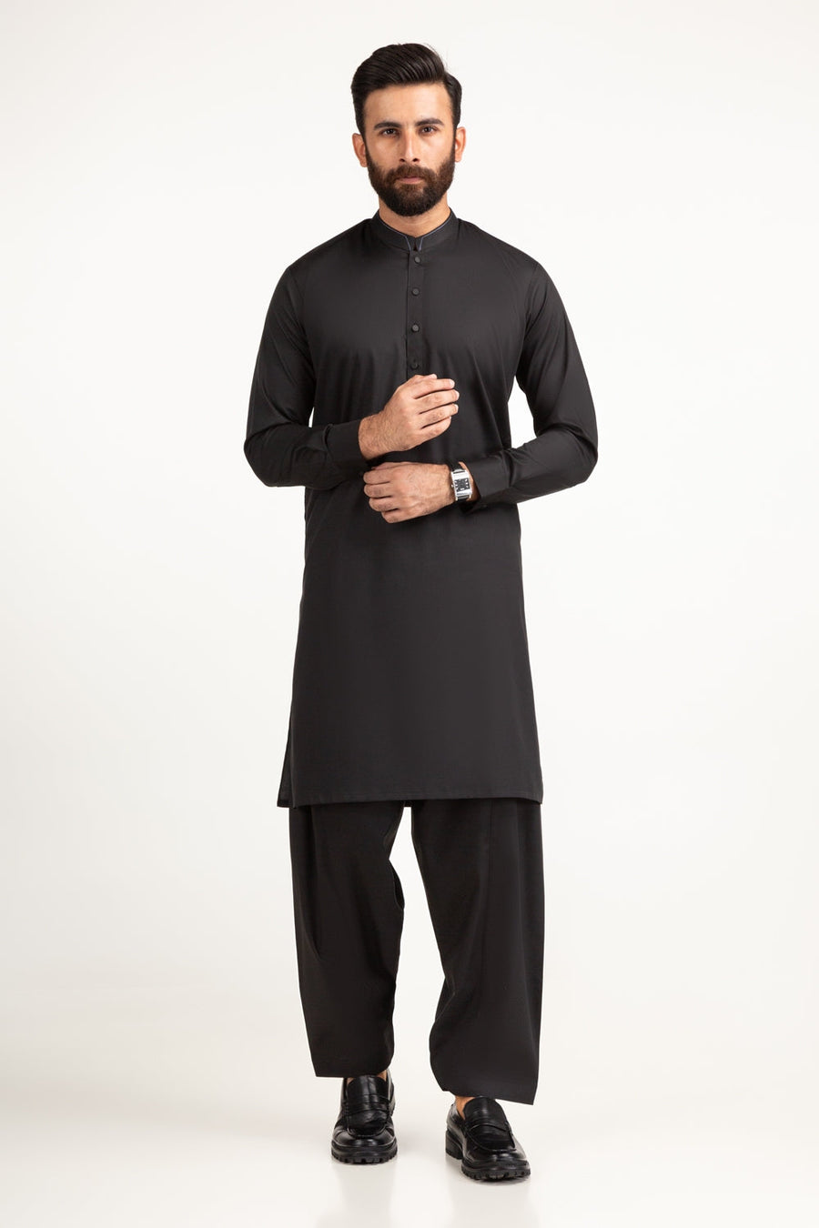 Charcoal Cotton 2-Piece Kurta | Mandarin Collar