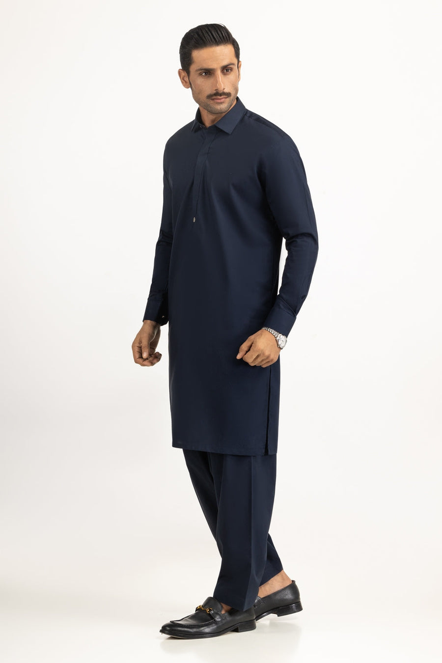 Midnight Navy Silk 2-Piece Kameez Shalwar | Minimalist